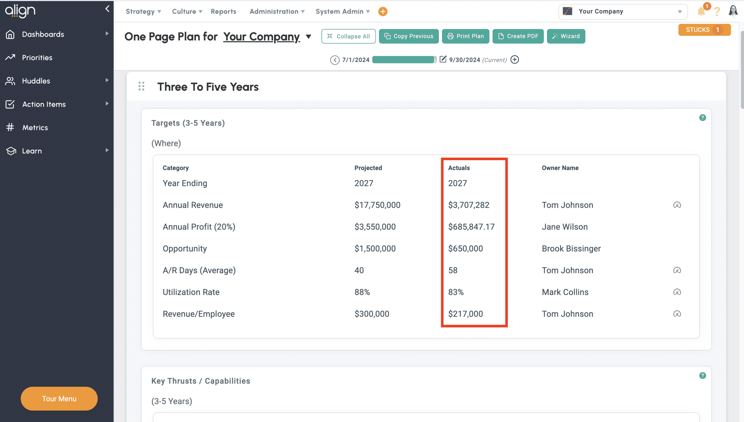 3-5 Year Actual Targets in Align