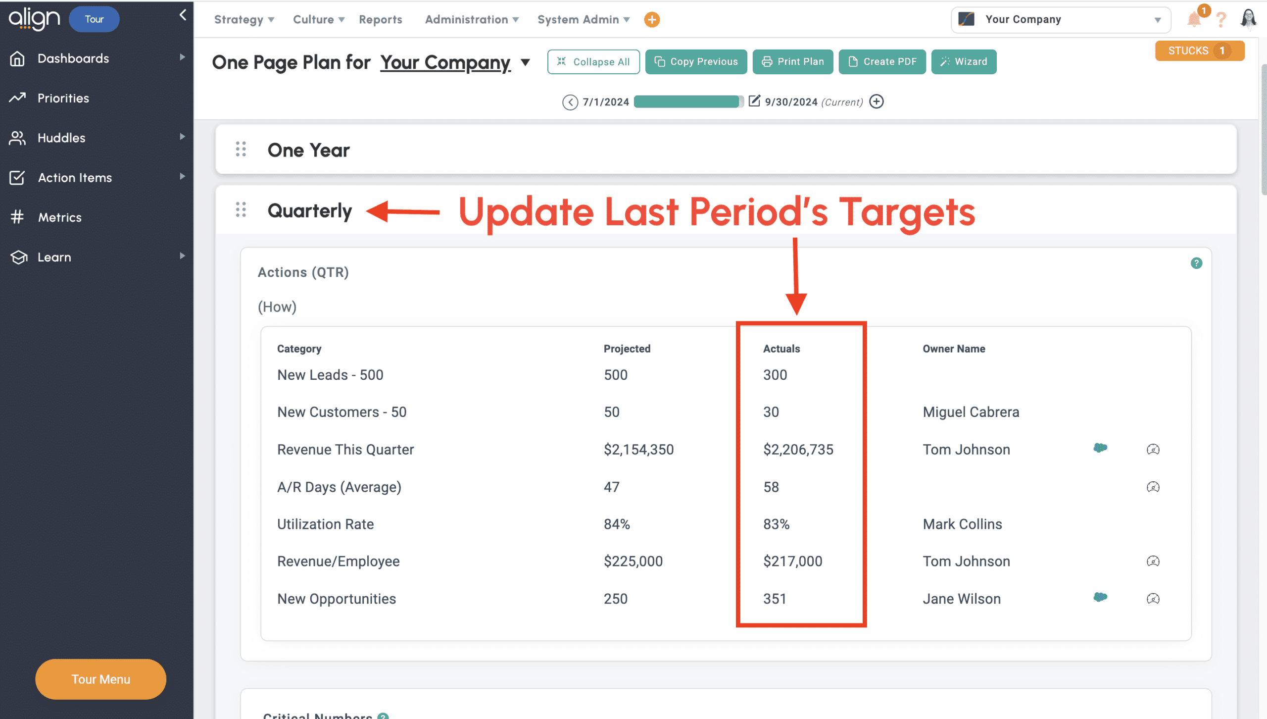 Last Period Targets in Align