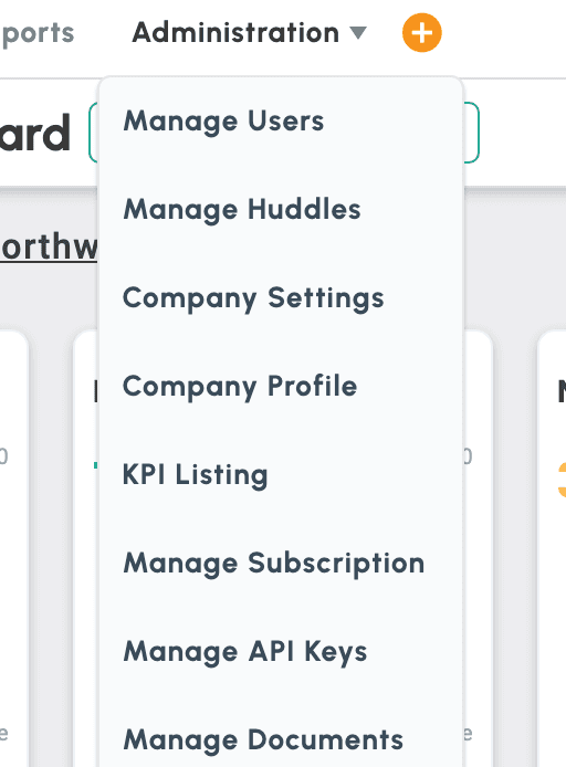Administration dropdown menu in Align, showing Company Settings among the menu items