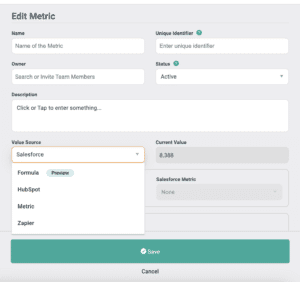 Metrics integration dropdown screenshot