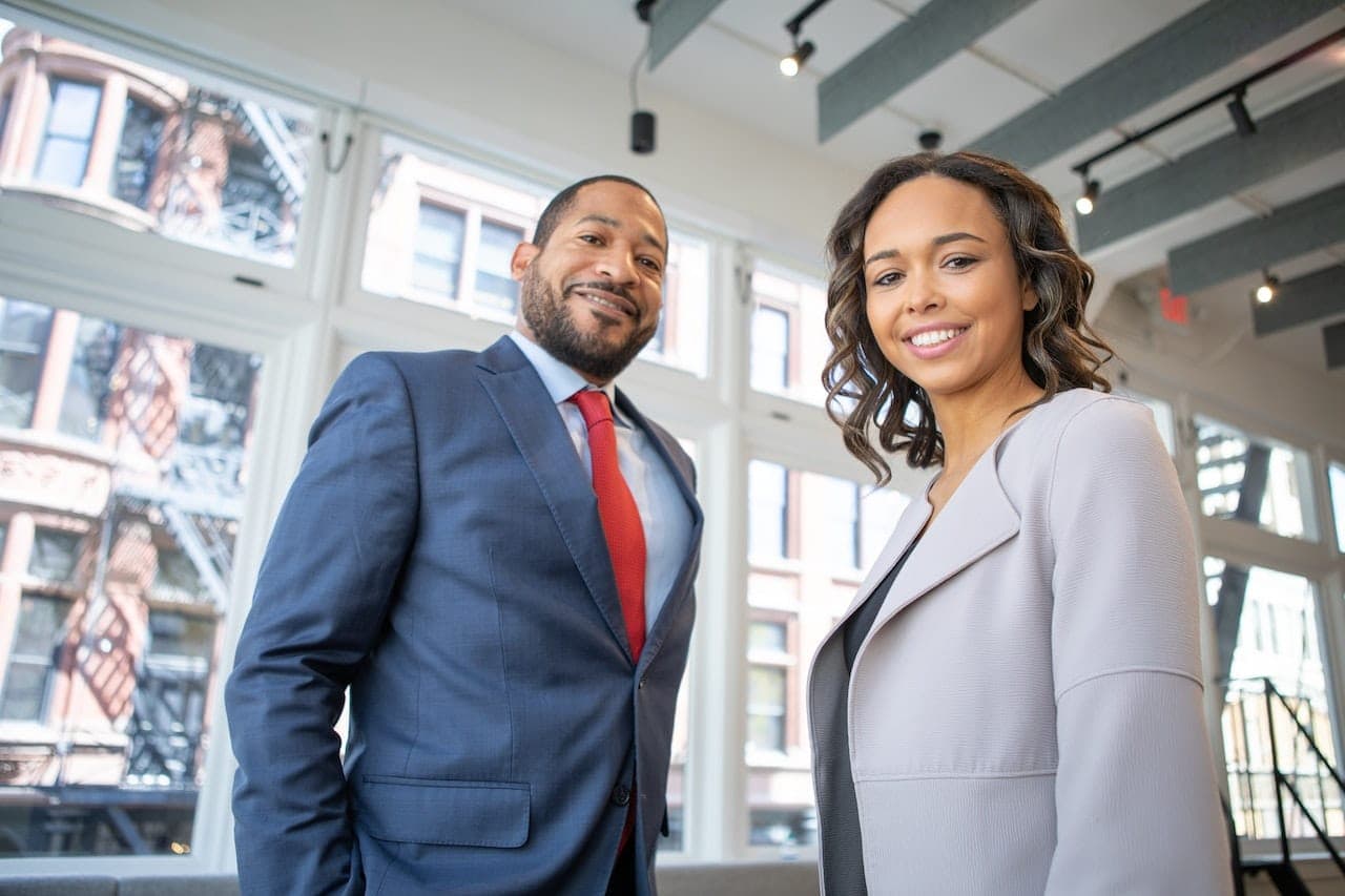 Two business professionals talking