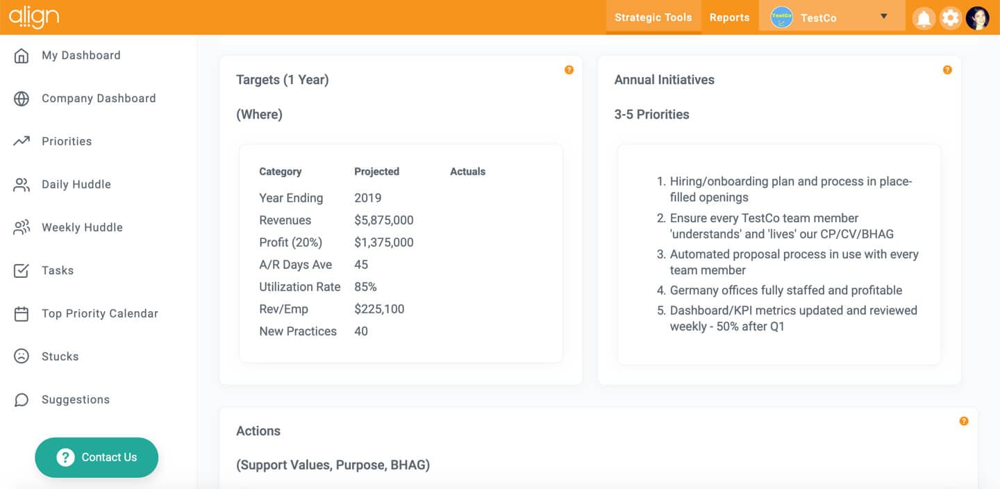 Align One Page Plan Yearly Targets