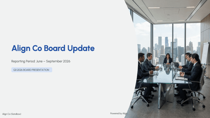 The Smart Pulse Report's cover slide, branded for the client's board update