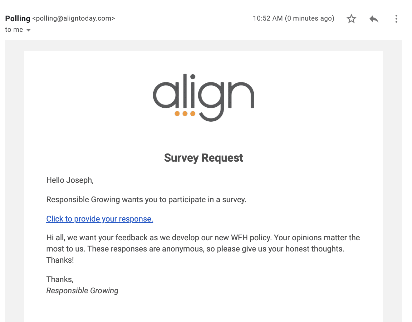 Align survey request email example