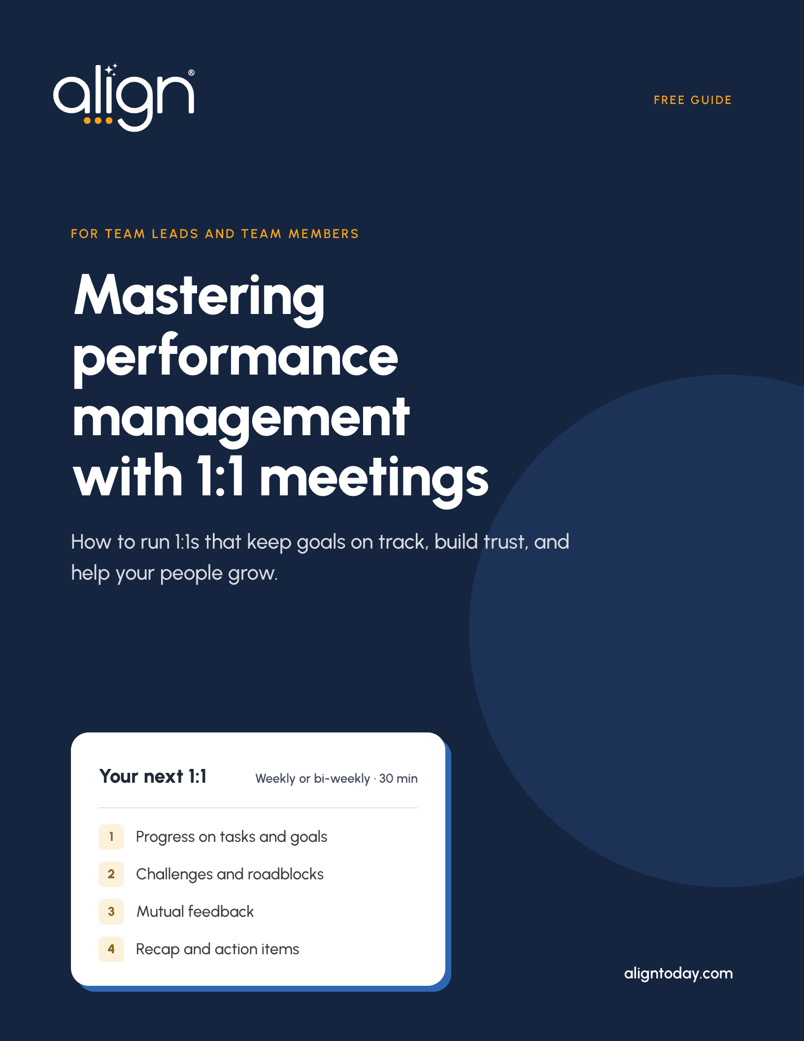 Cover of the free guide Mastering performance management with 1:1 meetings, for team leads and team members