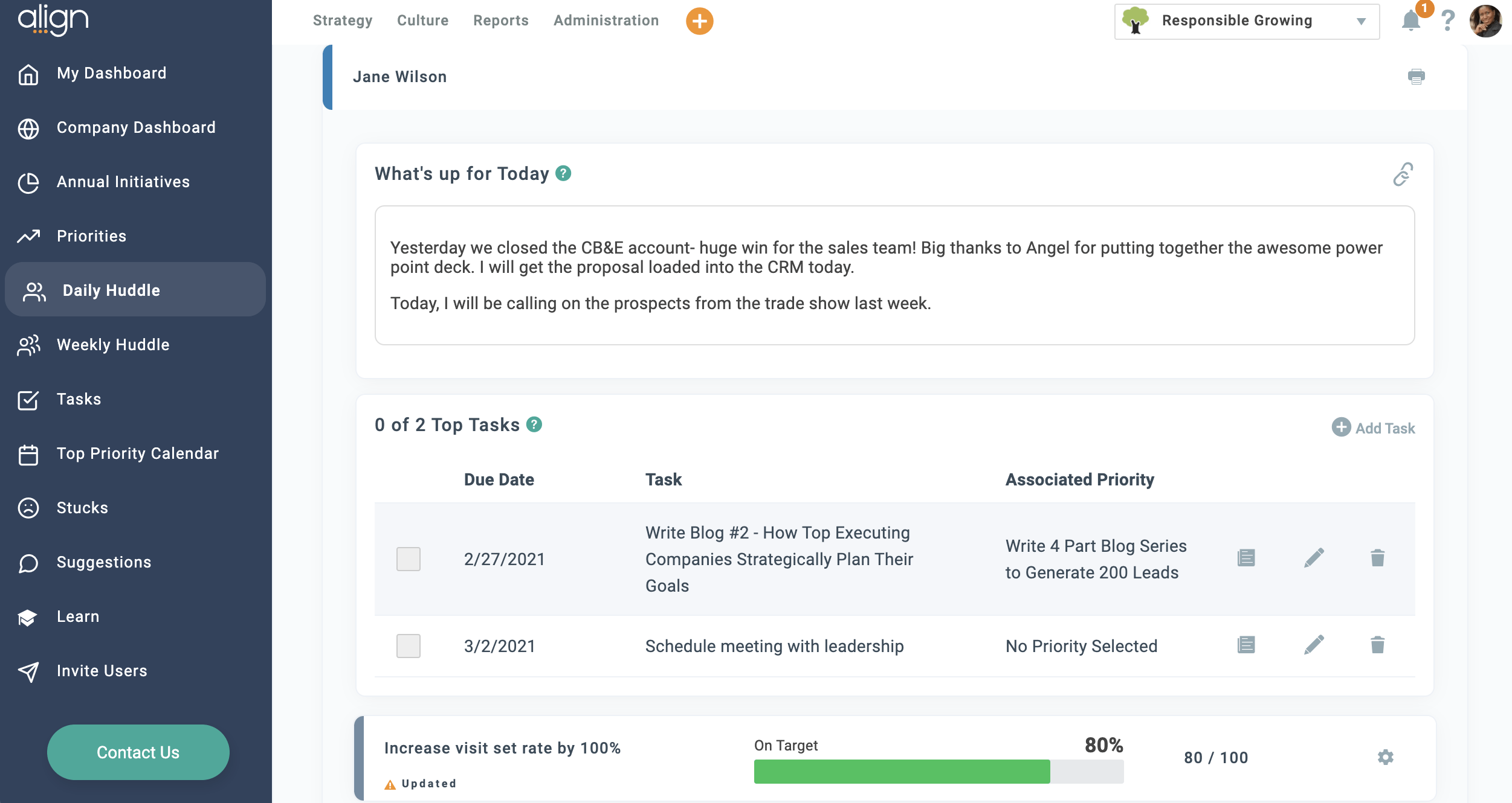 Align daily huddle interface