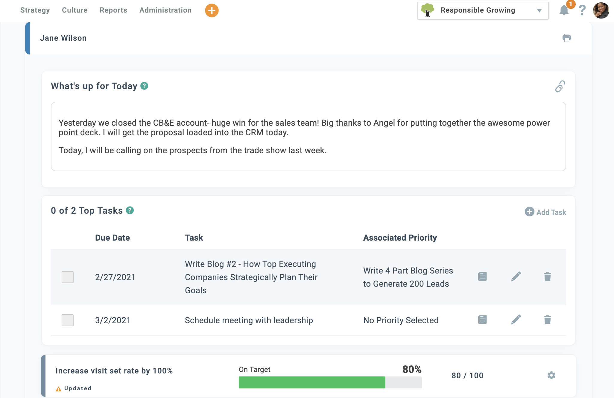 Align daily huddle interface