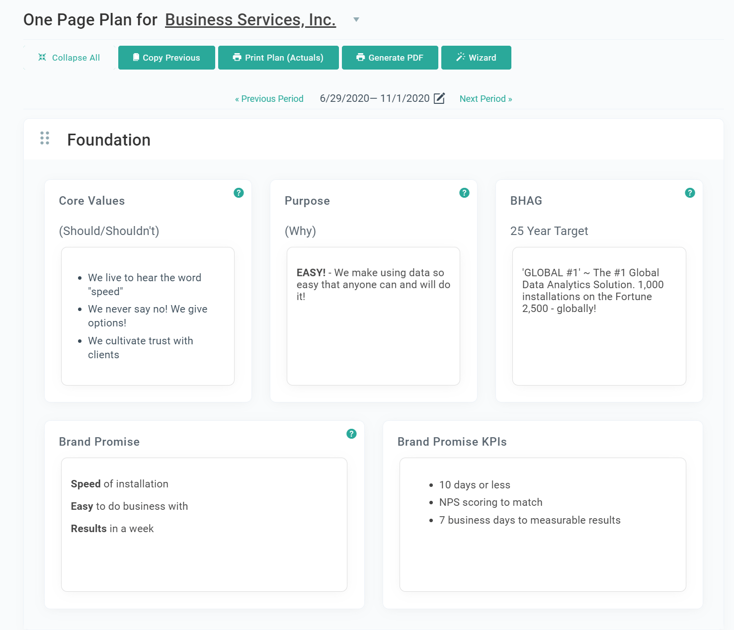 One Page Plan Tools