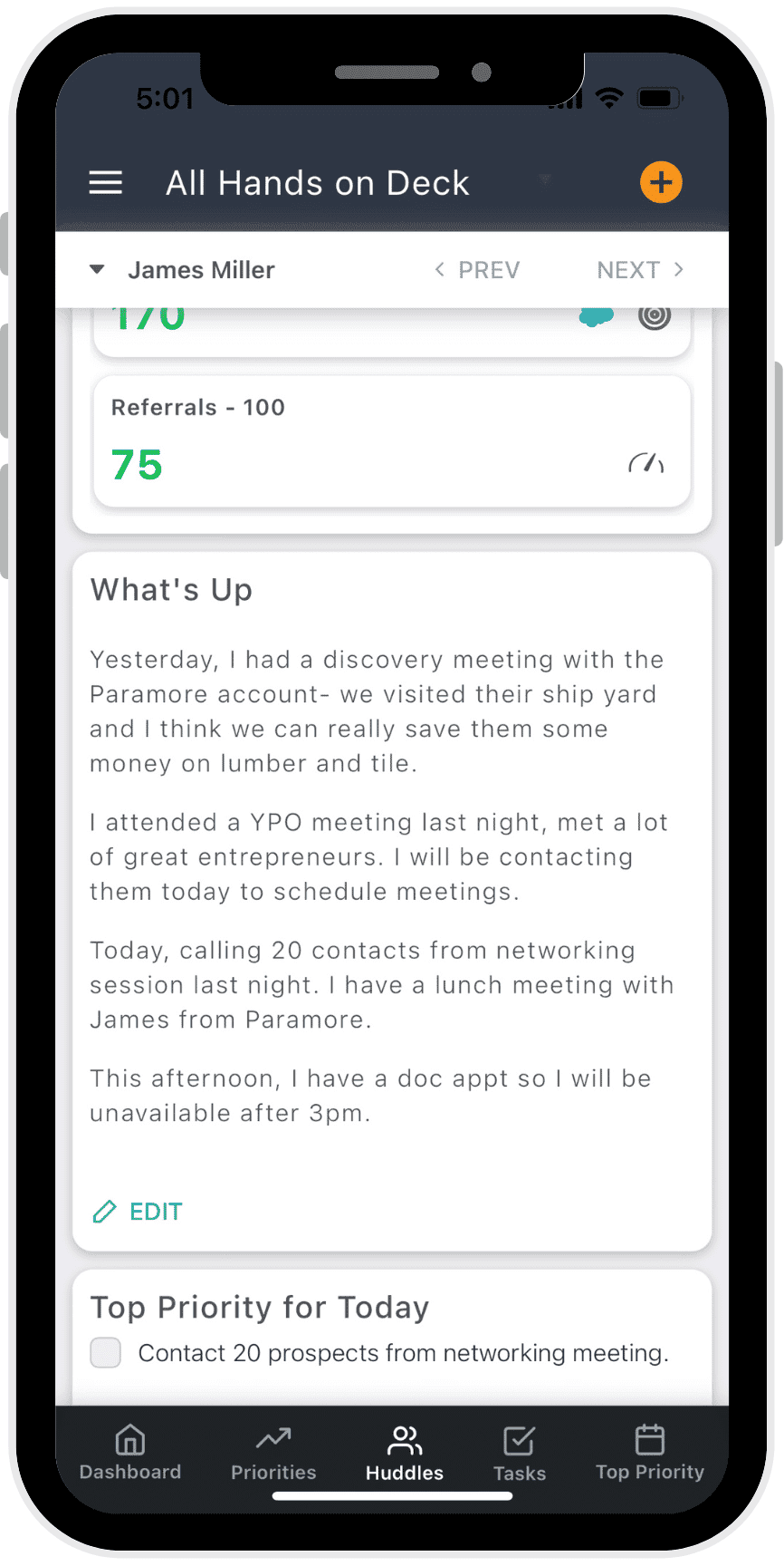 The Align mobile app showing a huddle