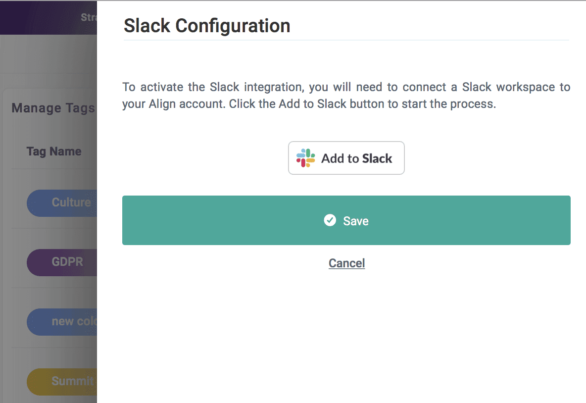 Connect to Slack button