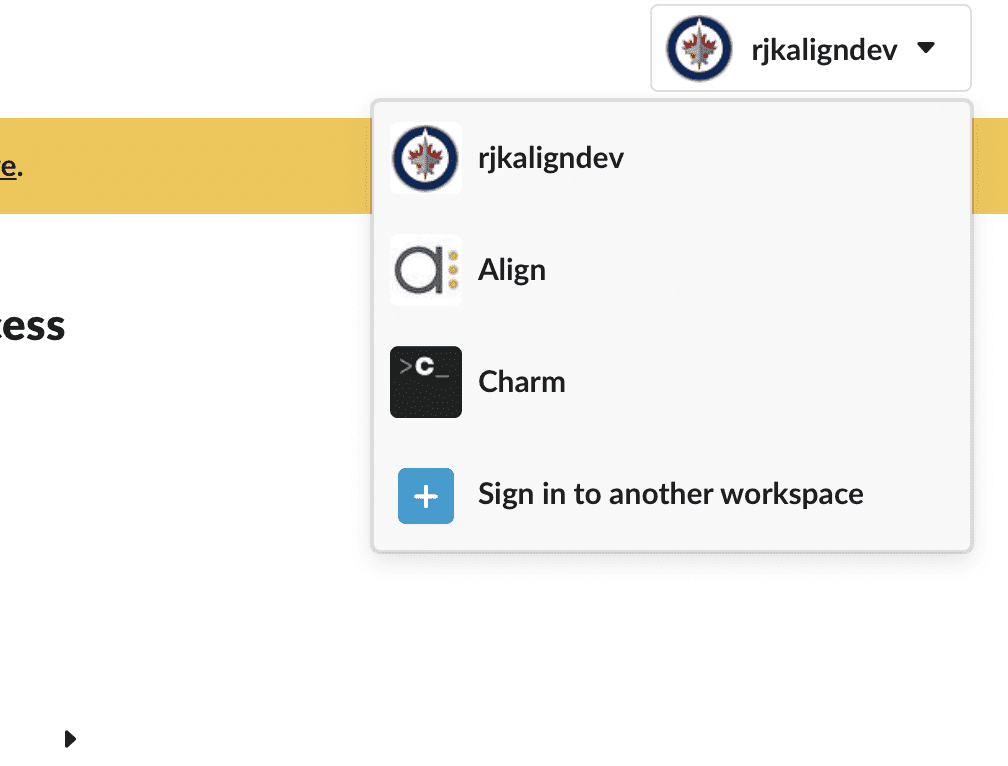 Select Slack workspace dropdown