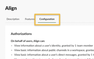 Slack app configuration tab