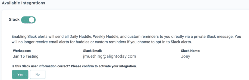 Slack user confirmation