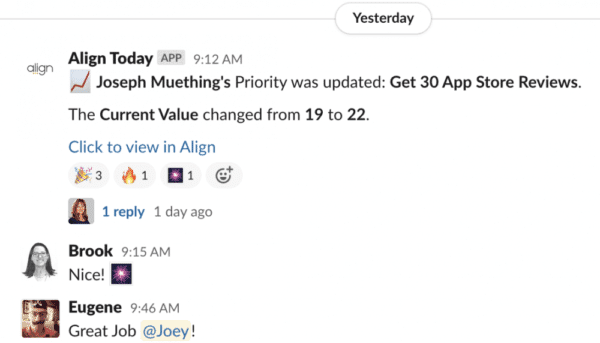 Example team update posted by Alignbot