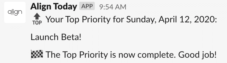 Top priority marked done in Slack