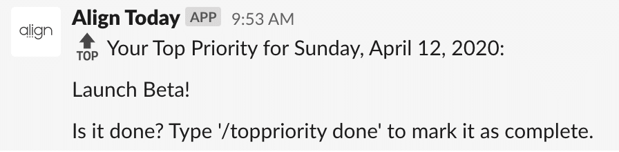 Top priority status message in Slack