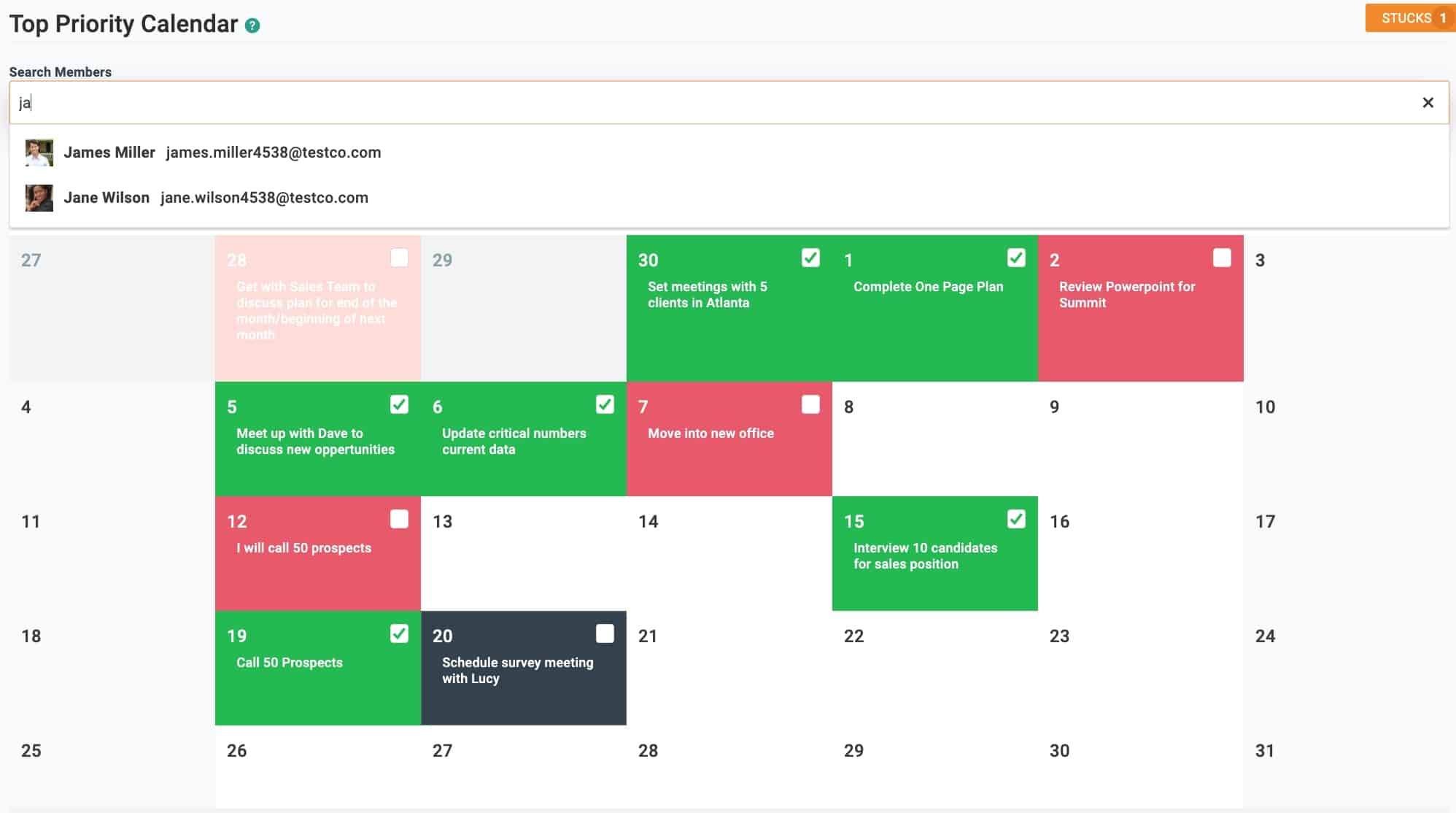 Align Top Priority Calendar showing task deadlines