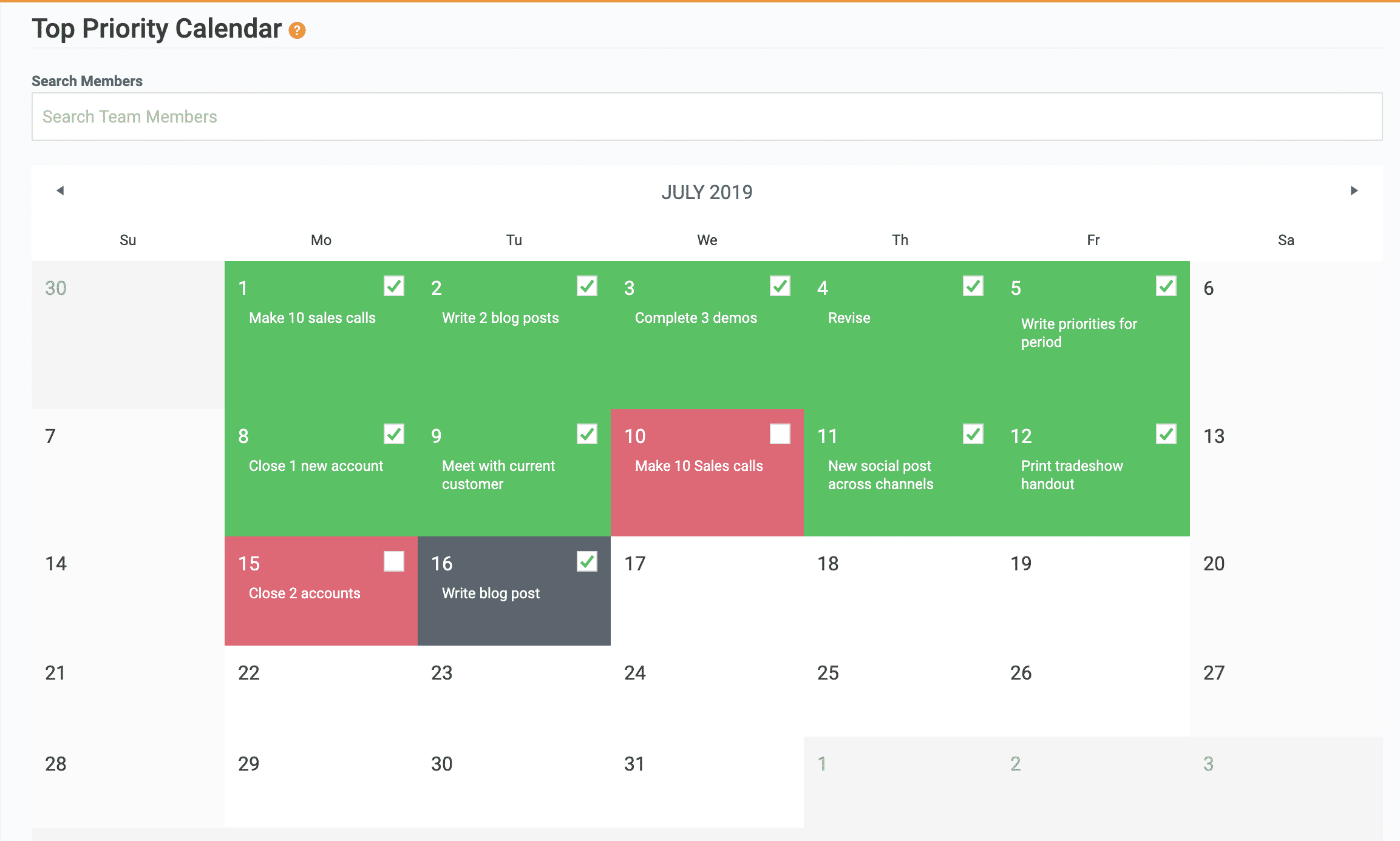 Top Priority Focus Calendar